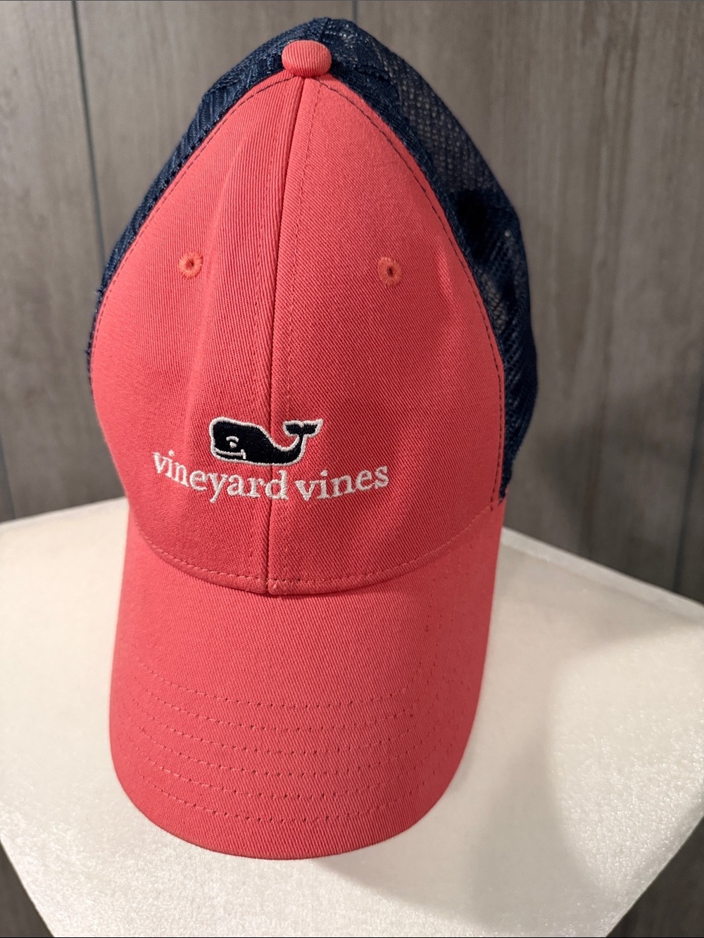 Vineyard Vines Coral Front Navy Mesh Trucker Cap